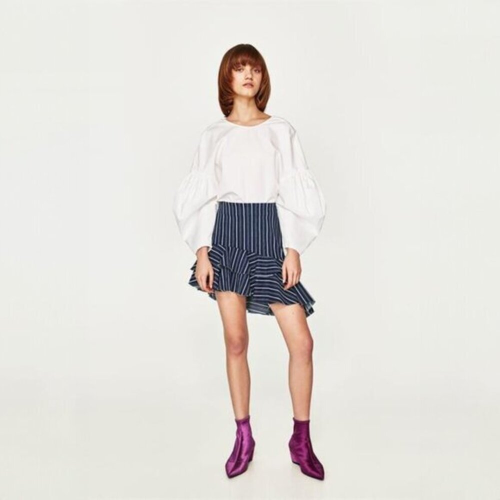Zara Asymmetrical Striped Denim Skirt - sz XS